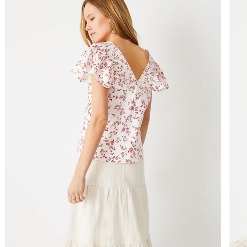 Floral Smocked Shoulder Flutter Sleeve Top